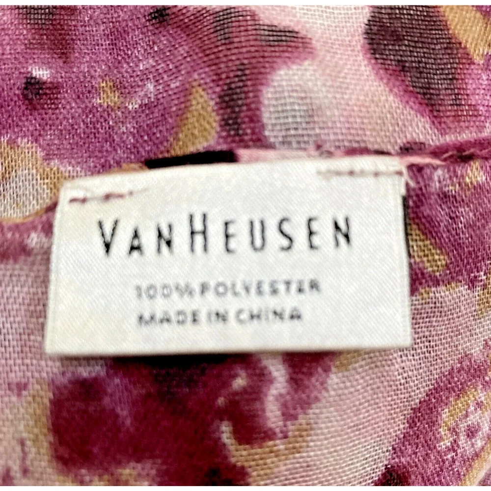Van Heusen Woven Scarf Pink & Tan Abstract Floral Wrap Beachy Boho Romantic Pink